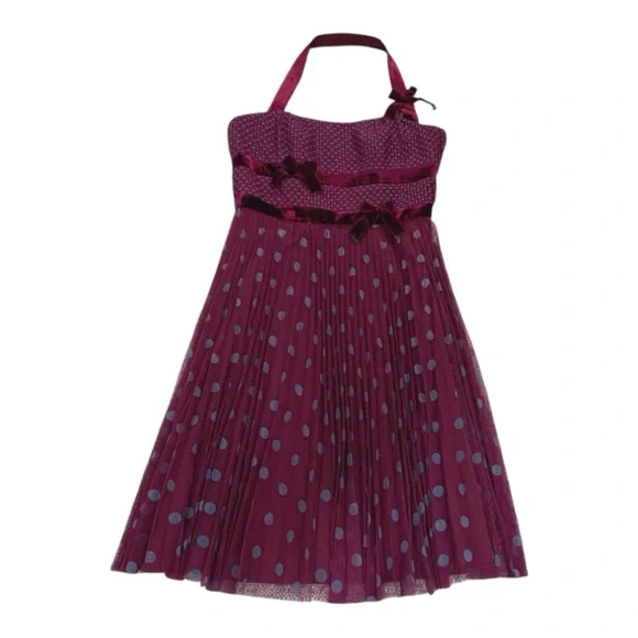 NWOT BETSEY JOHNSON 💋Dark Purple Burnout Aqua Polka Dot Halter Strap Dress